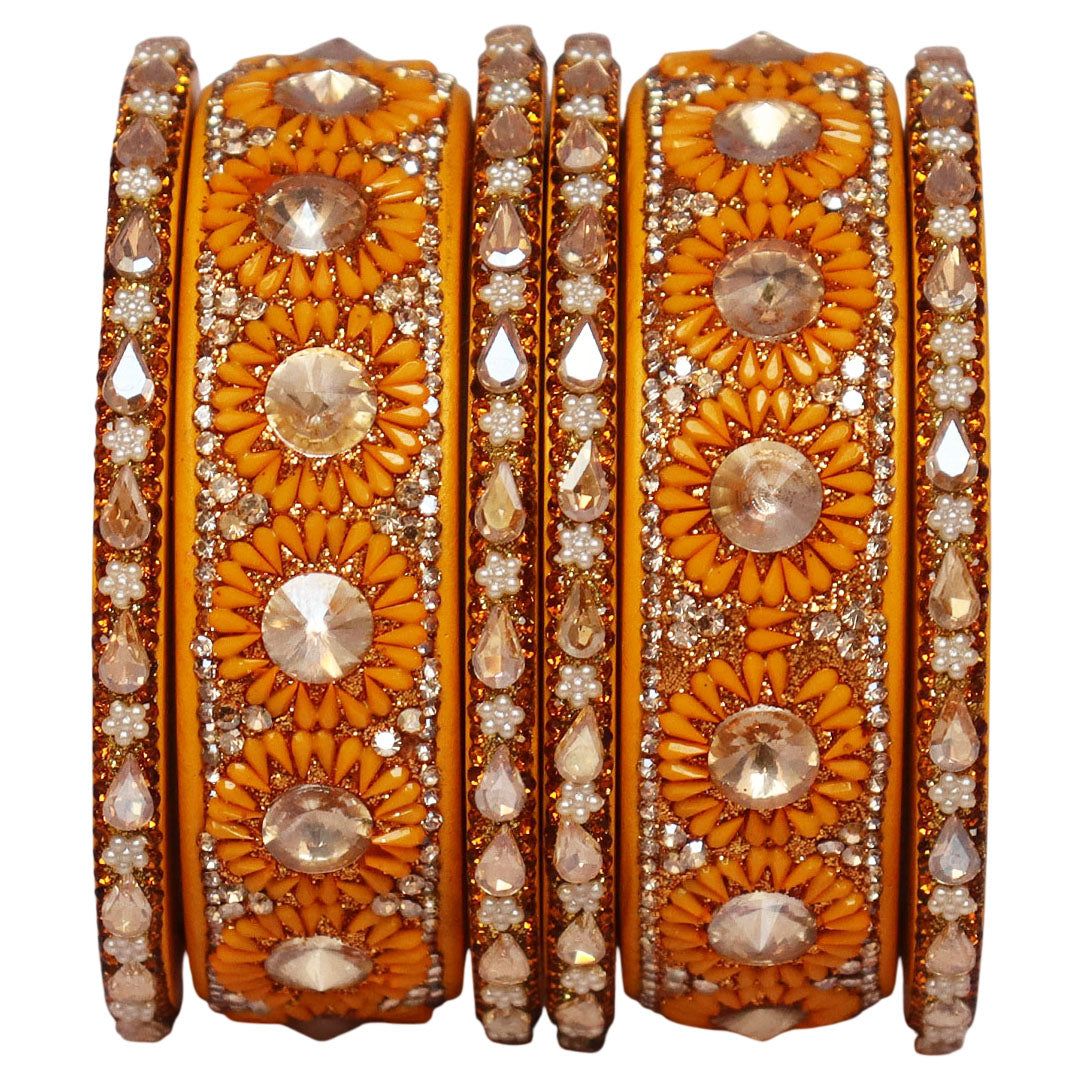 Beautiful Lac Bangles Set with Floral Stone Design for Brides