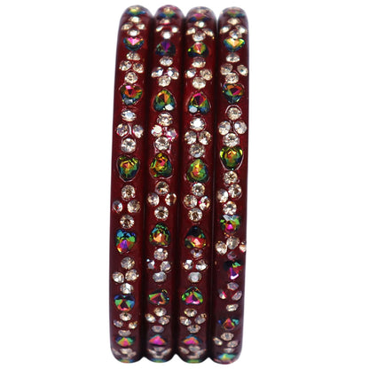 Rajasthani Handmade Lac Bangles with Multicolour Heart-Shaped Stones and Rhinestone Work by TAJ BRIDAL STORE