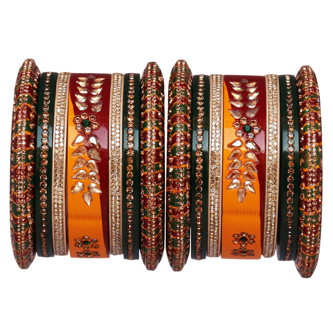 Pure Rajasthani Wedding Chura with Multicolor Kundan-Rhinestone Kada