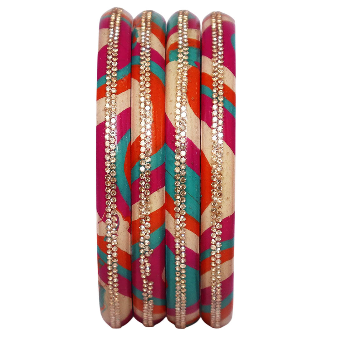 Lac Bangles Set Lahariya Design with Rhinestones Work
