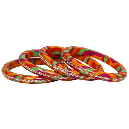 Lac Bangles Set Lahariya Design with Rhinestones Work