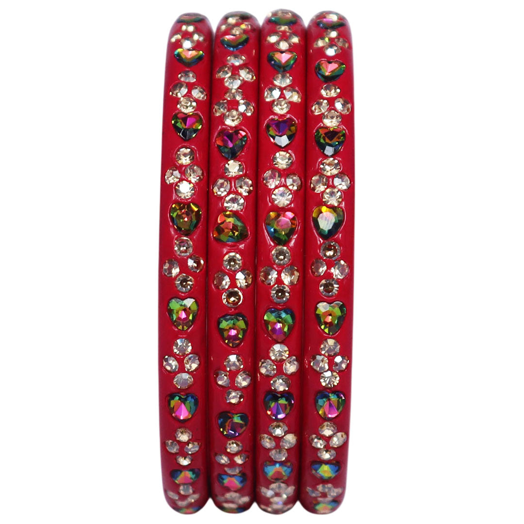 Rajasthani Handmade Lac Bangles with Multicolour Heart-Shaped Stones and Rhinestone Work by TAJ BRIDAL STORE