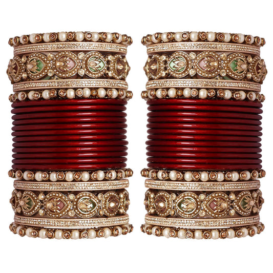 Lac Punjabi Chura Set with Designer Artificial Stone Kada