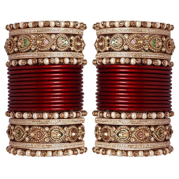 Premium Lac Punjabi Chura with Designer Stone Kada
