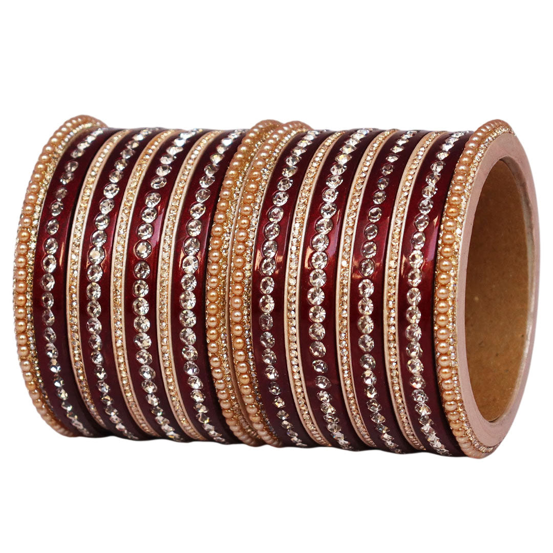 Rajasthani Lac Bangles Set with Rhinestone & Synthetic Beads Work