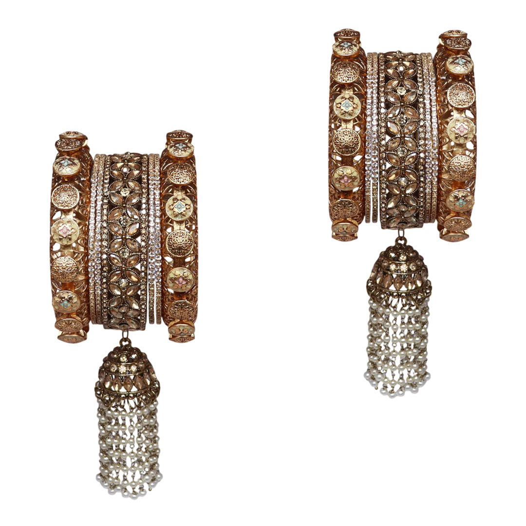 Karwa Chauth Special Gold Plated Bangles Set With Latest Jhoomer Design