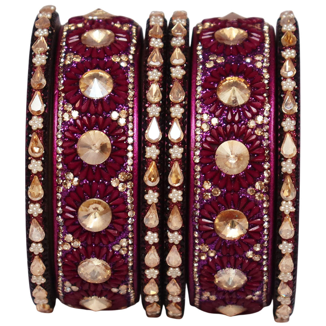 Beautiful Lac Bangles Set with Floral Stone Design for Brides
