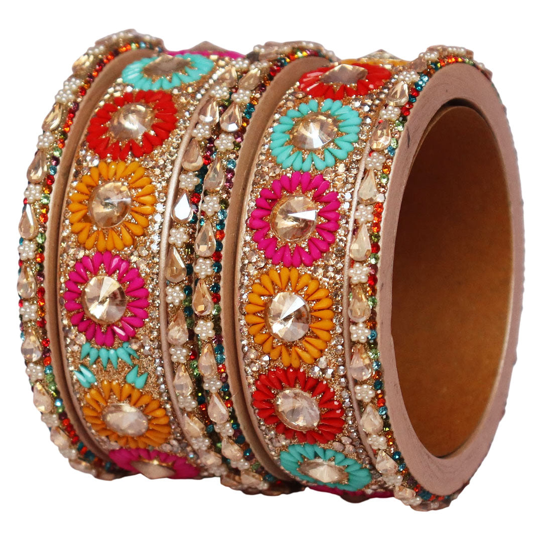 Beautiful Lac Bangles Set with Floral Stone Design for Brides