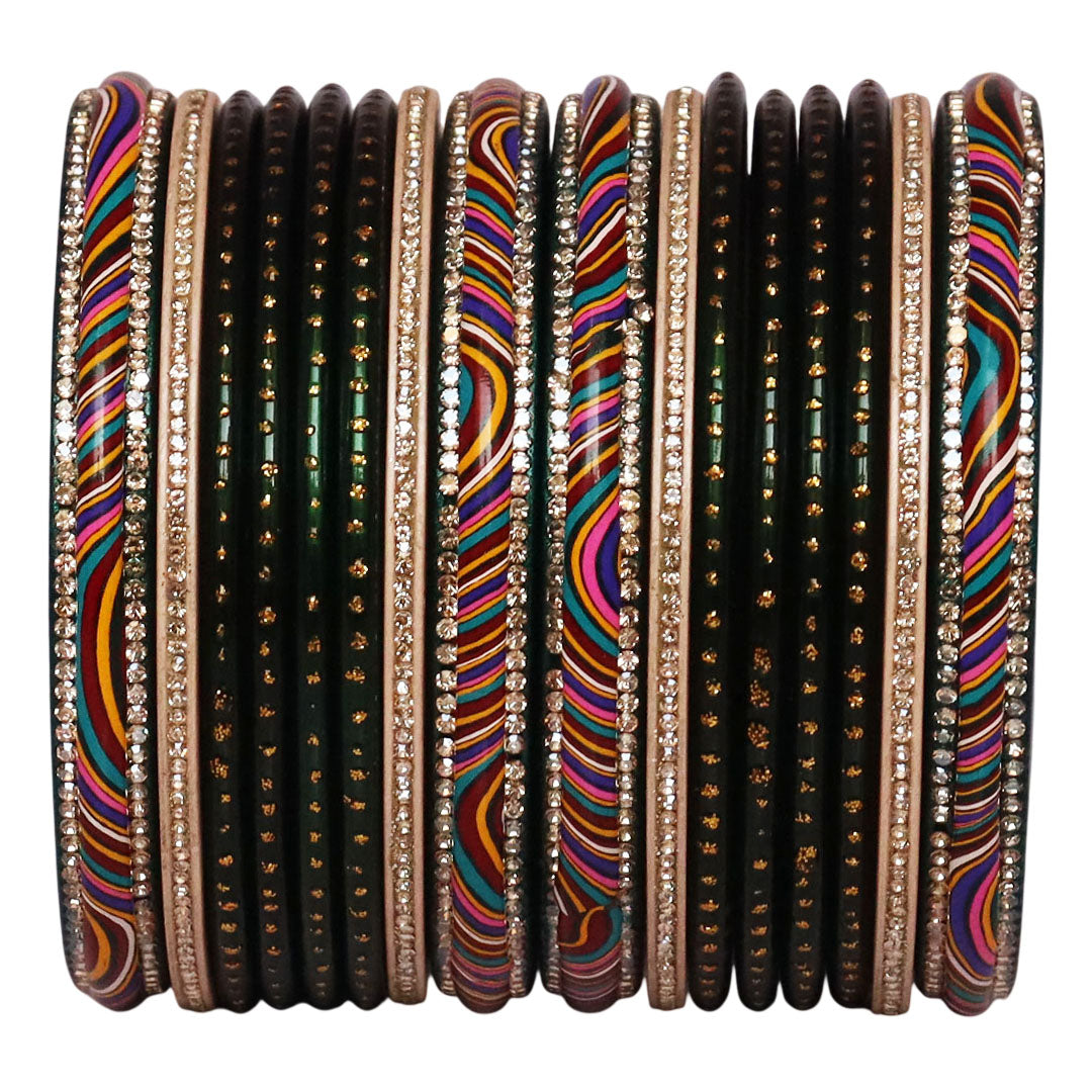 Stylish Rajasthani Lac Short Bangles Set with Lahariya & Boond Design