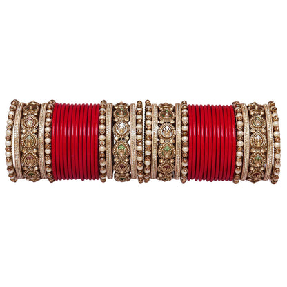 Lac Punjabi Chura Set with Designer Artificial Stone Kada