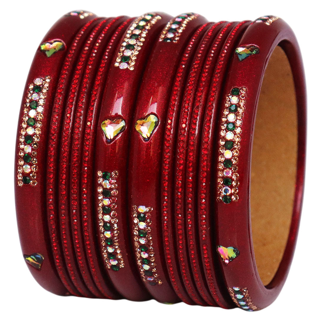 Jaipuri Lac Short Bangles with Heart Shape Kundan & Rhinestones