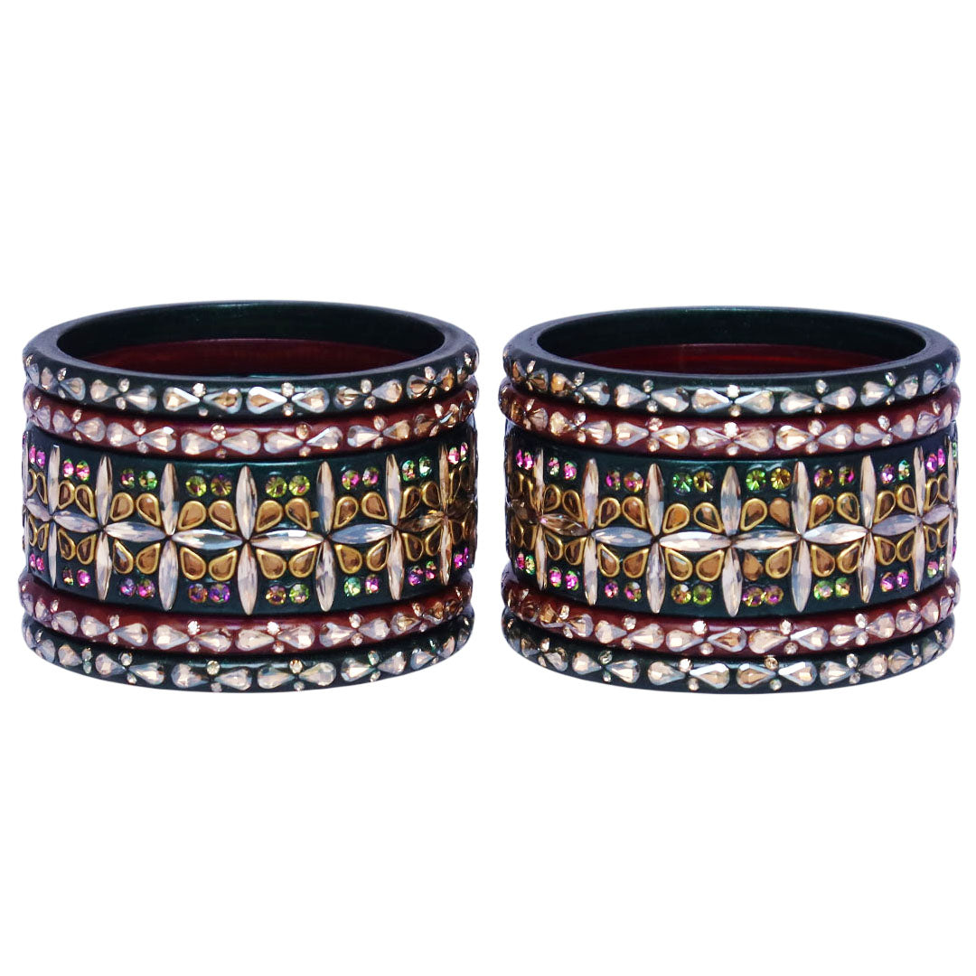 Stylish Short Lac Bangles Set With Latest Kundan-Rhinestones Design