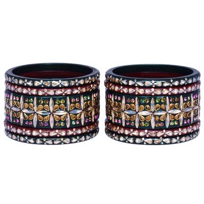 Stylish Short Lac Bangles Set With Latest Kundan-Rhinestones Design