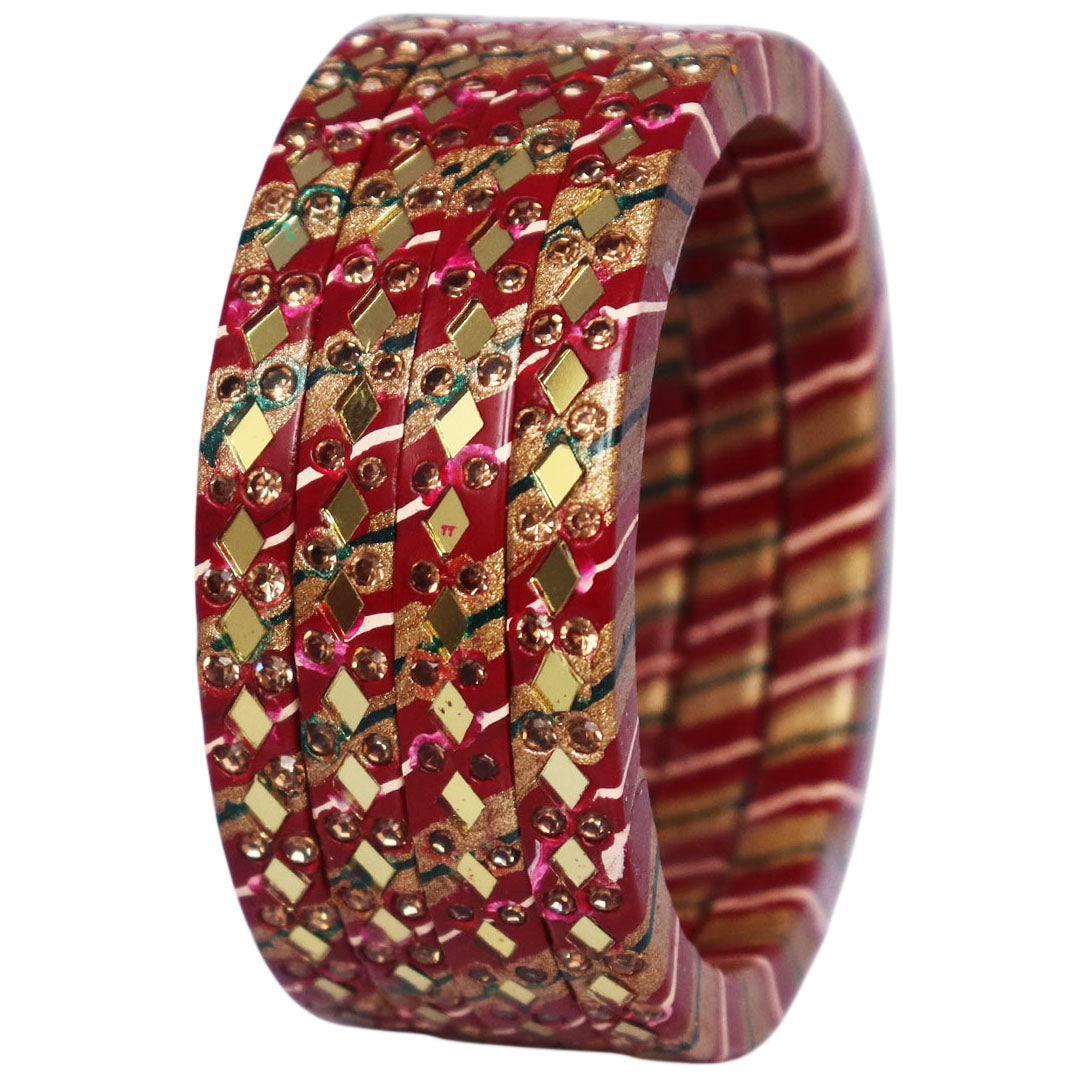 Traditional Rajasthani Leheriya Lac Bangles for Women | Handmade Mirror Work & Rhinestone Bangles by TAJ BRIDAL STORE