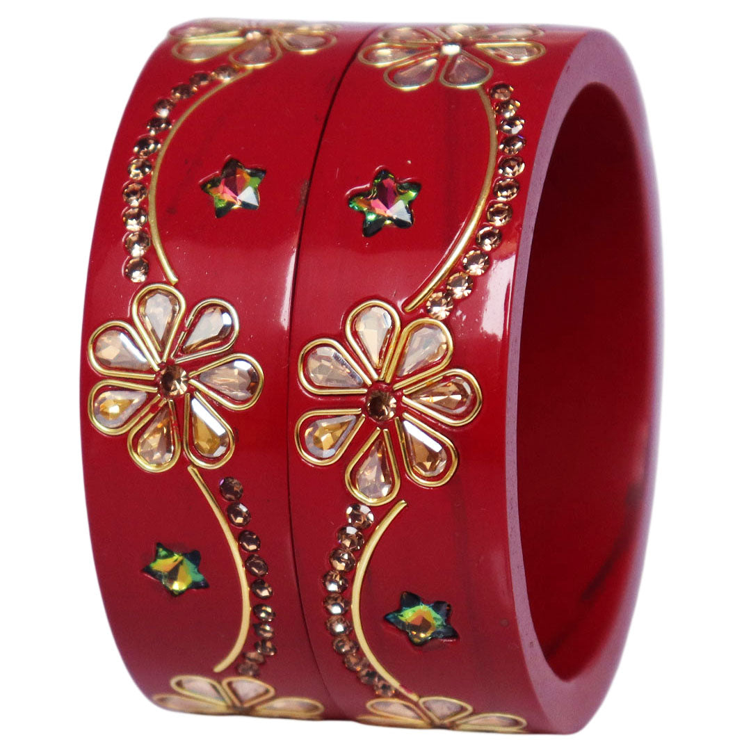 Jaipuri Lac Bangles Kundan Rhinestone Flower Designer Kada