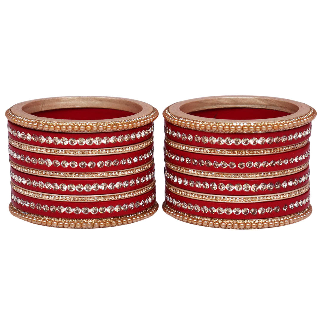 Rajasthani Lac Bangles Set with Rhinestone & Synthetic Beads Work