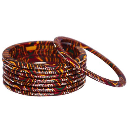 Traditional Rajasthani Jaipuri Pure Lac Bangles for Women with Leheriya Design and Rhinestones