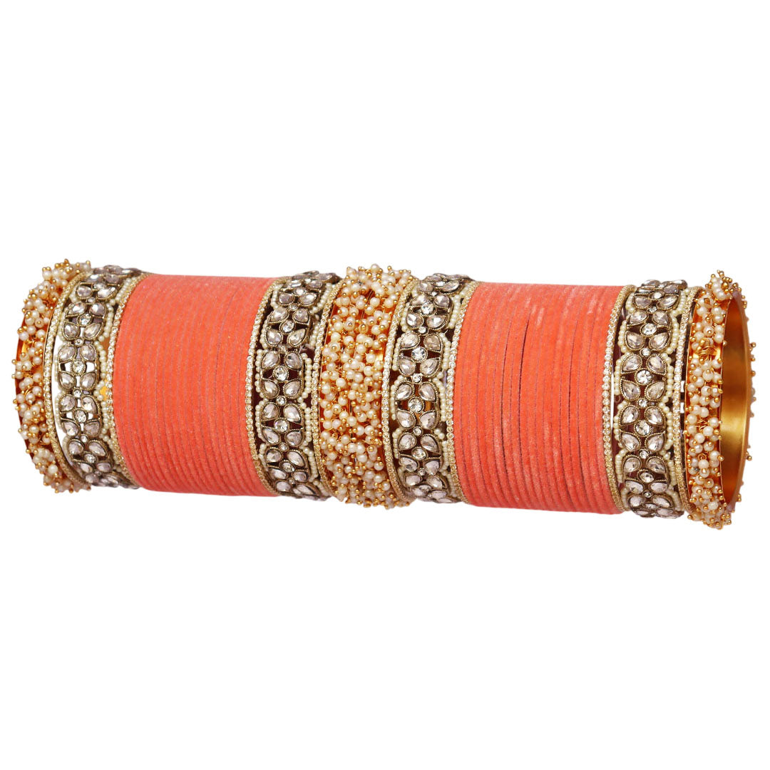 Premium Bridal Metal Bangles – Kundan Stone & Pearl Embellished