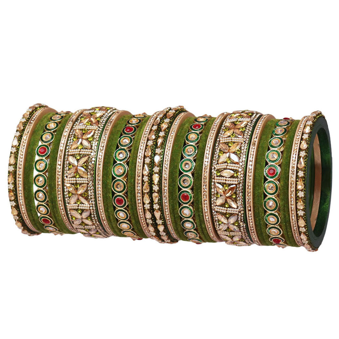Rajasthani Wedding Chura with Kundan Beads & Velvet Bangles