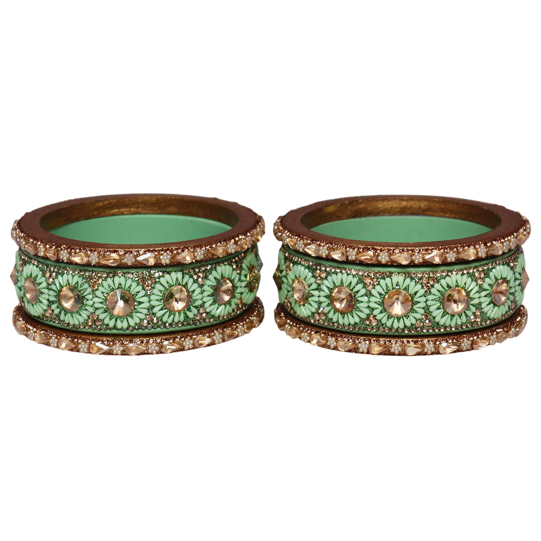 Beautiful Lac Bangles Set with Floral Stone Design for Brides
