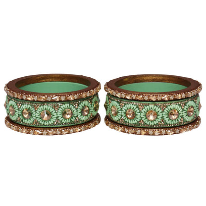 Beautiful Lac Bangles Set with Floral Stone Design for Brides