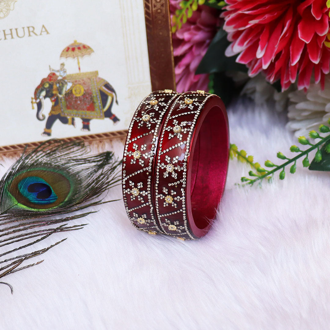 Designer Lac Bangles For Girls in Rhinestones Design