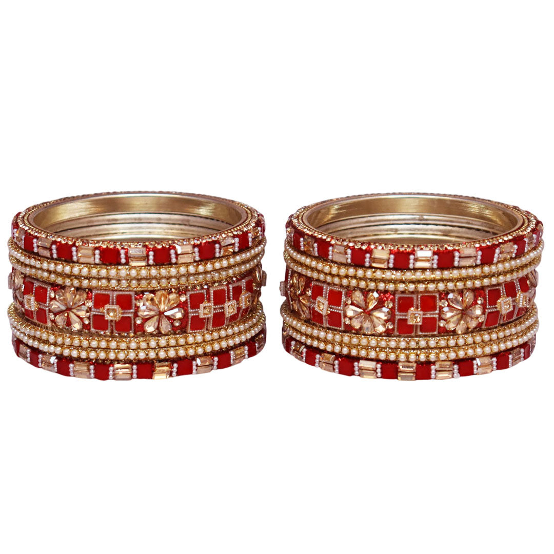 Designer Metal Short Bangles for Wedding with Kundan & Pearl Work