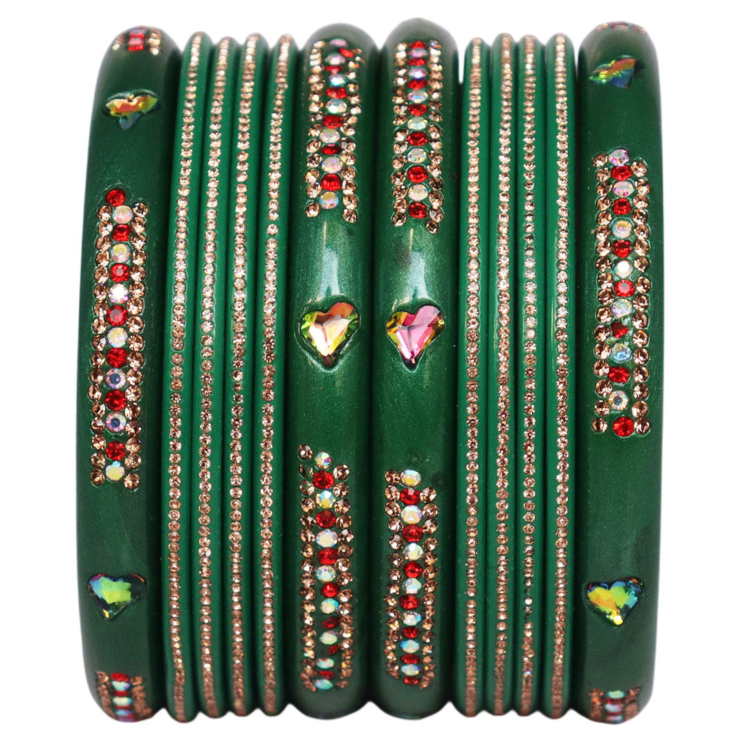 Jaipuri Lac Short Bangles with Heart Shape Kundan & Rhinestones