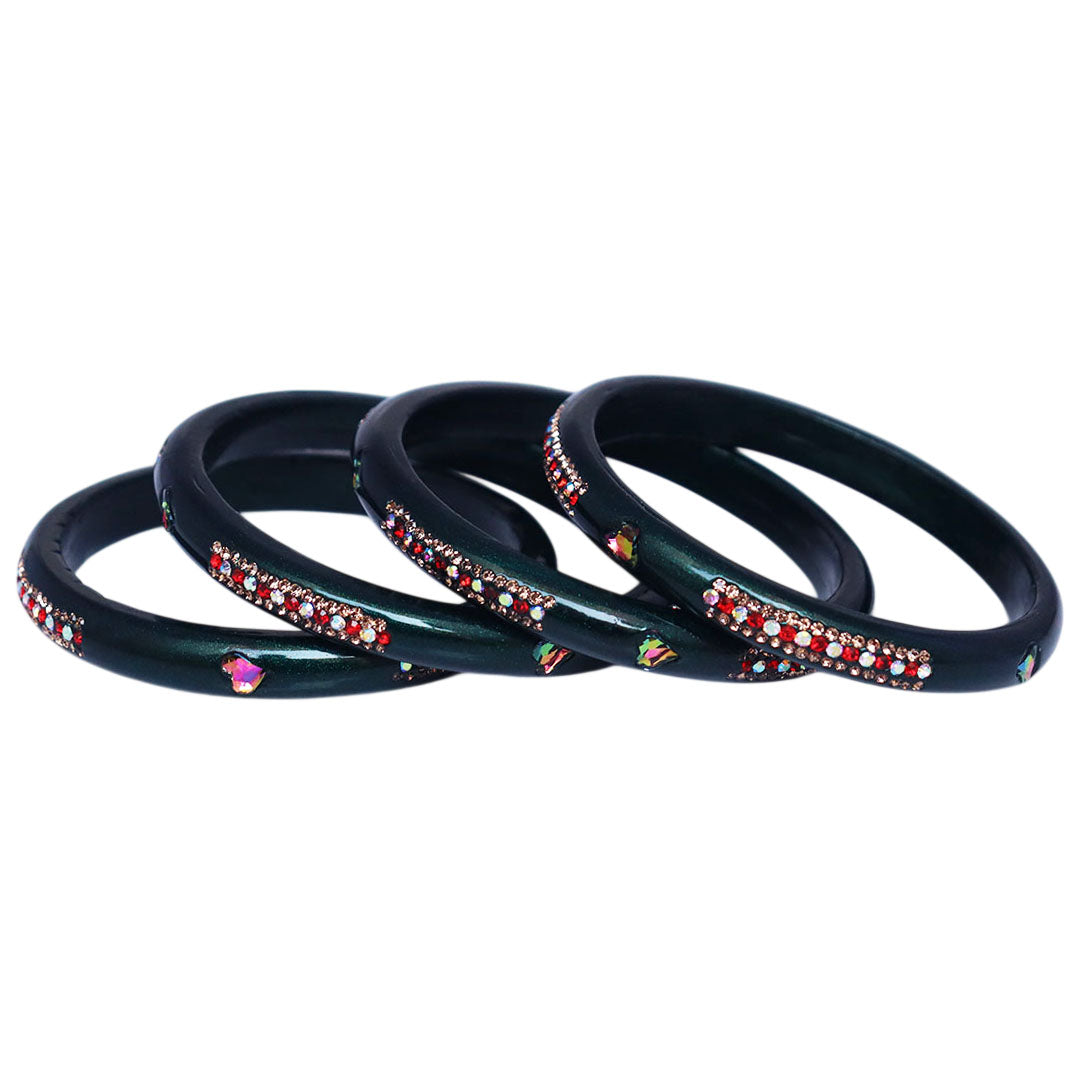 Rajasthani Lac Bangles with Heart Shape Kundan & Rhinestones