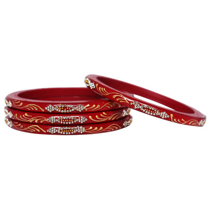 Handmade Pure Lac Bangles for Women with Handpainted Golden Leaf & Stone Work | Traditional Jaipur Rajasthani Bangles | Set of 4 | TAJ BRIDAL STORE