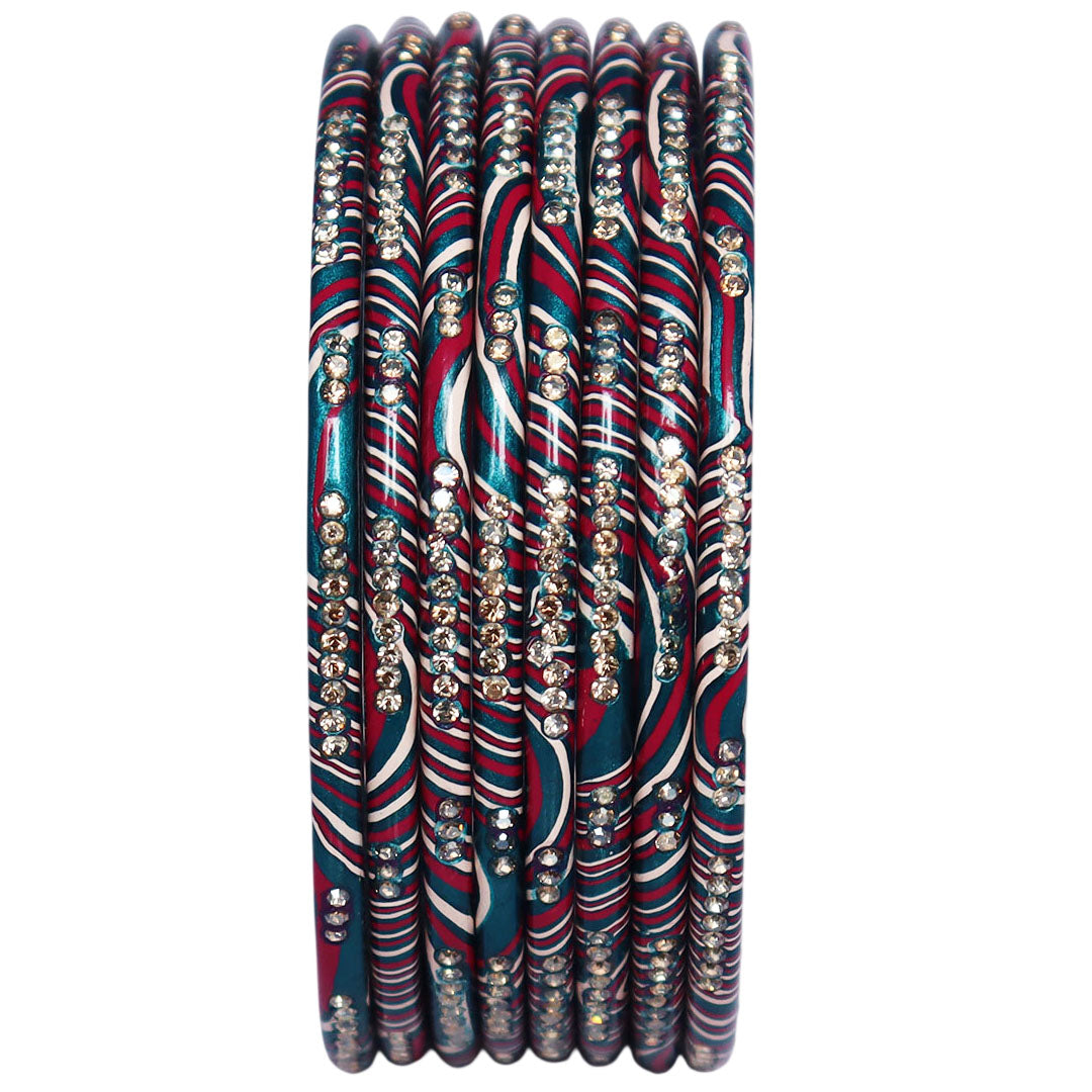 Authentic Handmade Jaipuri Leheriya Lac Bangles with Premium Rhinestone Detailing
