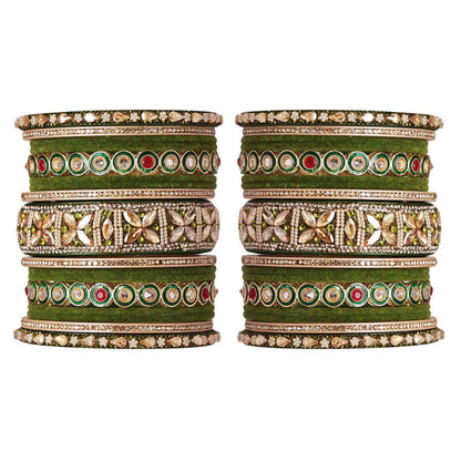 Rajasthani Wedding Chura with Kundan Beads & Velvet Bangles