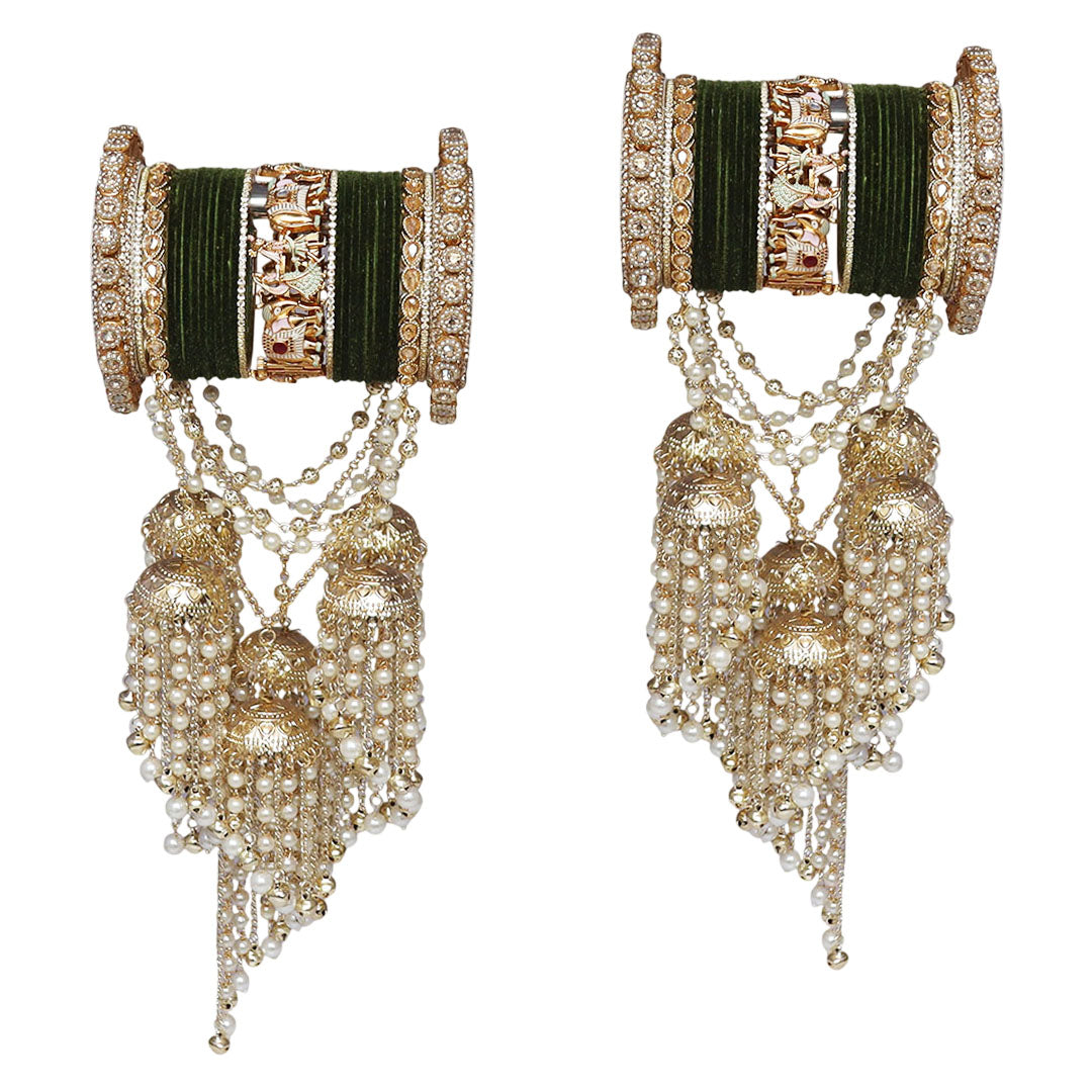 Luxury Rajwadi Dulhan bangles with Dulha-Dulhan design, rhinestones and Jhumka pearl embellishments