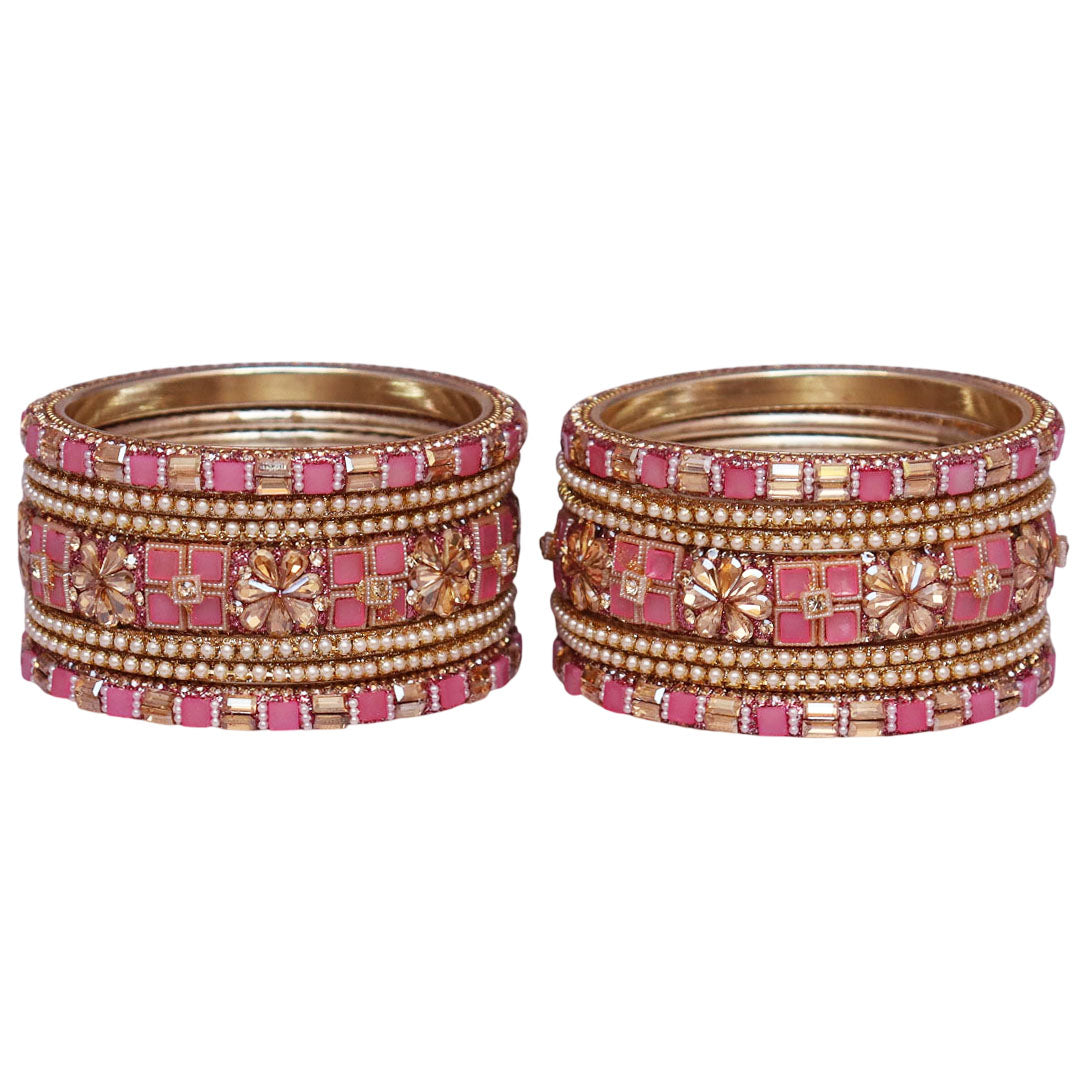 Designer Metal Short Bangles for Wedding with Kundan & Pearl Work