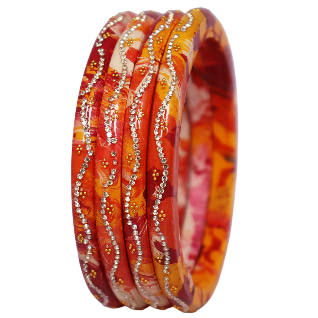Premium Rajasthani Pure Lac Bangles Set for Women Handmade Glossy Rhinestone Wave Pattern Traditional Jewelry