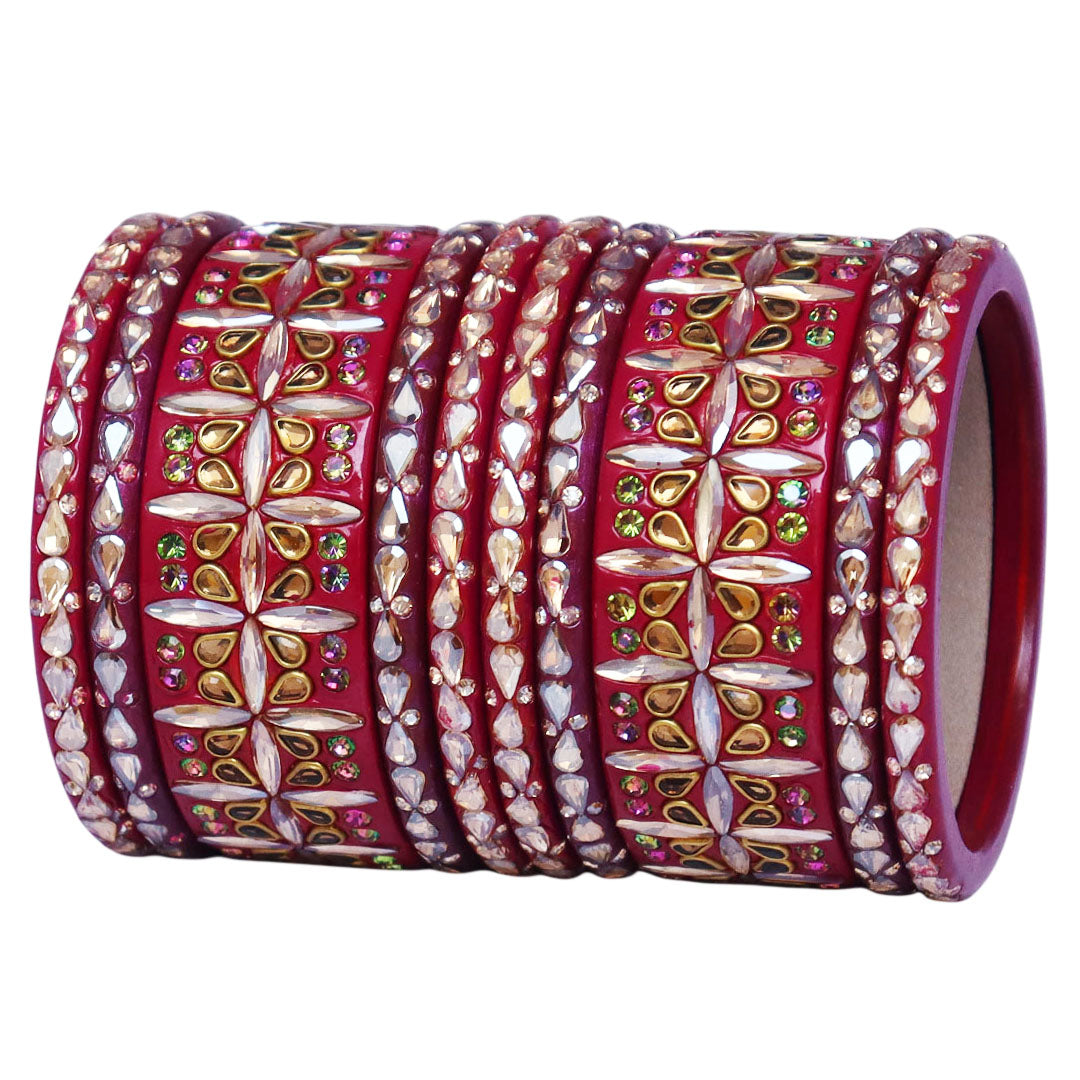 Stylish Short Lac Bangles Set With Latest Kundan-Rhinestones Design