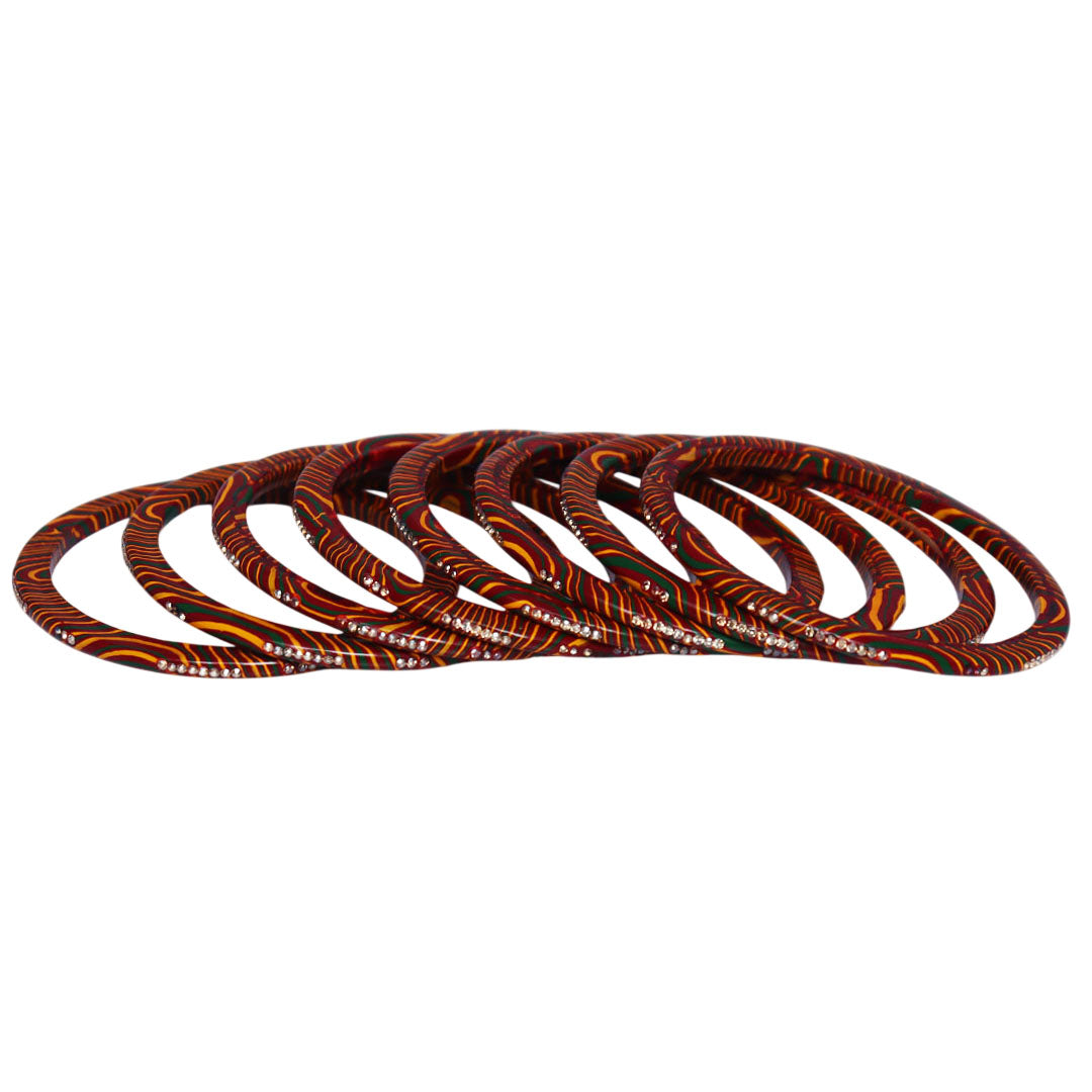 Handmade Leheriya Pure Lac Bangles Set for Women with Rhinestone Work – Glossy Multicolor Set of 8