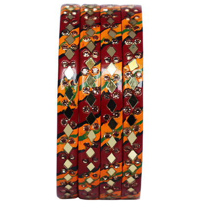 Traditional Rajasthani Leheriya Lac Bangles for Women | Handmade Mirror Work & Rhinestone Bangles by TAJ BRIDAL STORE