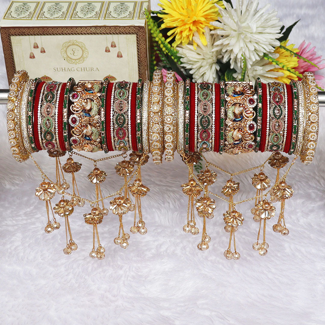Bridal Rajwadi Premium Gold Plated Chura Set With Beautiful Hanging's