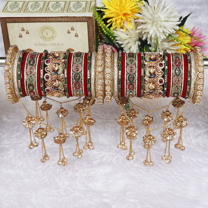 Bridal Rajwadi Premium Gold Plated Chura Set With Beautiful Hanging's