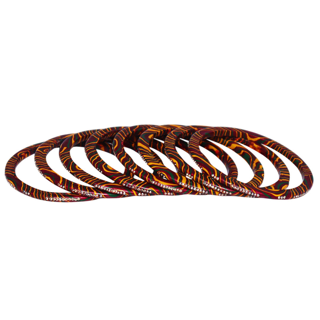 Traditional Rajasthani Jaipuri Pure Lac Bangles for Women with Leheriya Design and Rhinestones