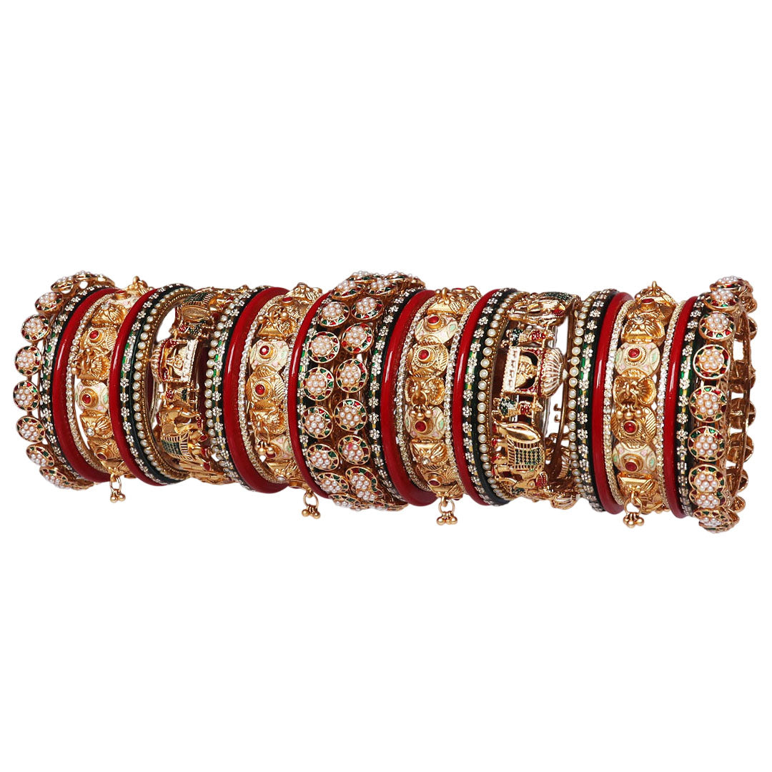 Rajwadi bridal bangle set with Kundan pearls rhinestones and Meenakari detailing