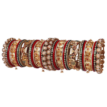 Rajwadi bridal bangle set with Kundan pearls rhinestones and Meenakari detailing