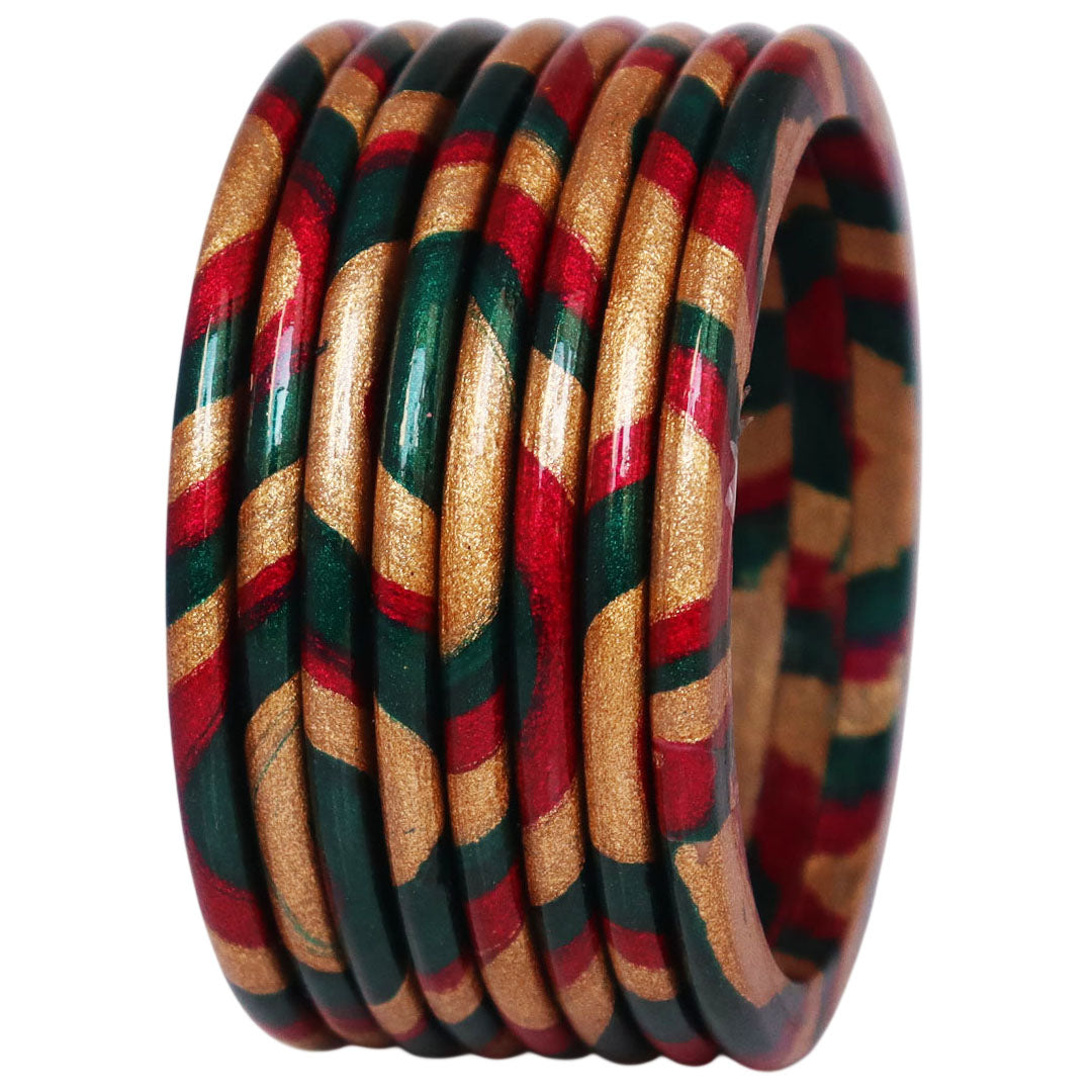 Lac Bangles Set Elegant Lahariya Pattern Bangles
