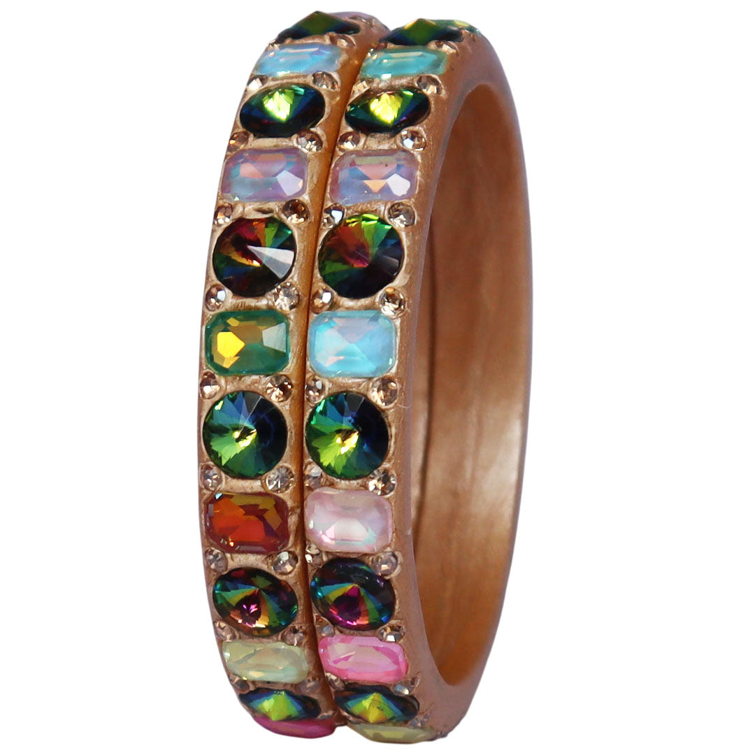 Handcrafted Traditional Rajasthani Lac Bangles for Women with Multicolor AD Stones and Antique Finish