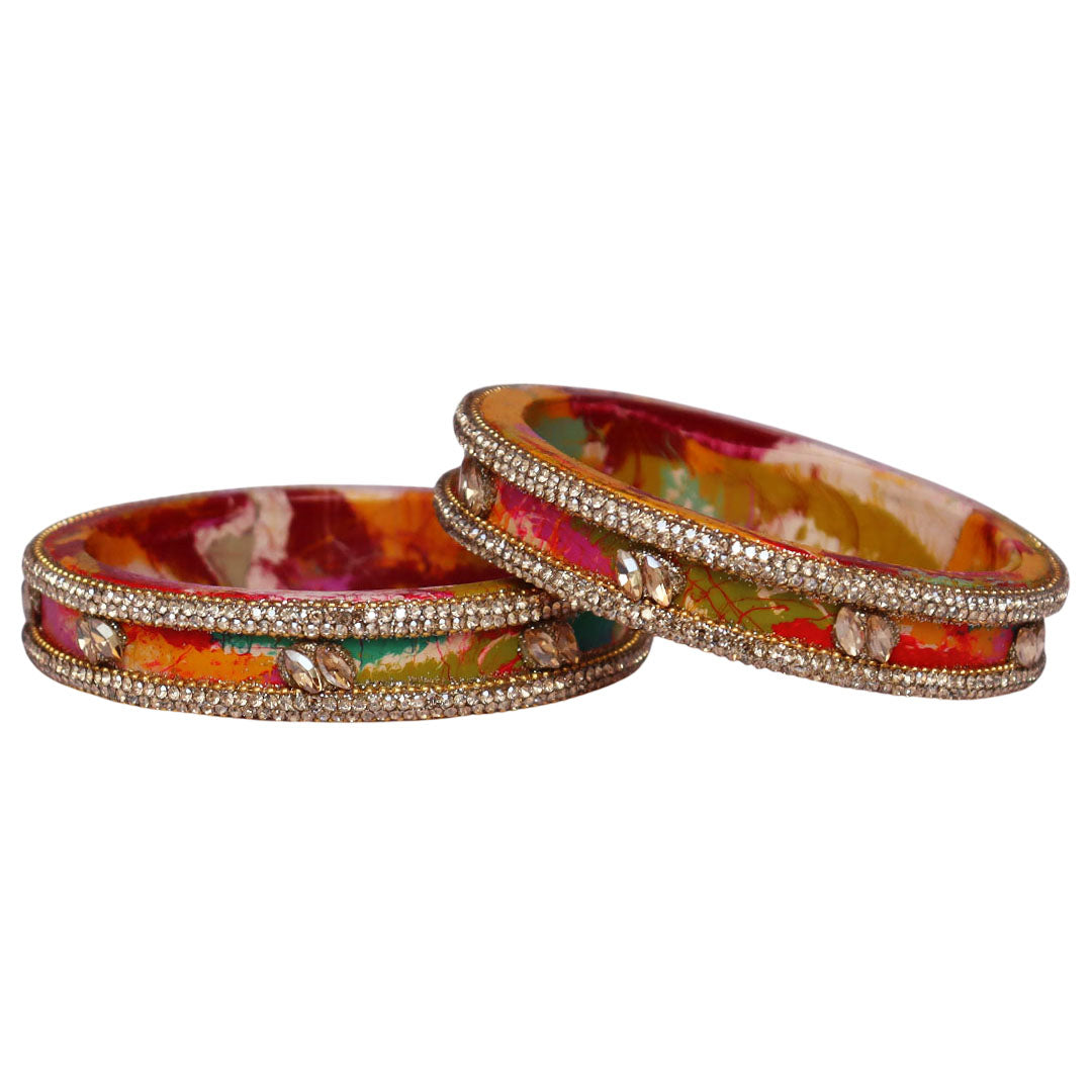 Jaipuri Multicolor Lac Kada Bangles Pair With Stone Work