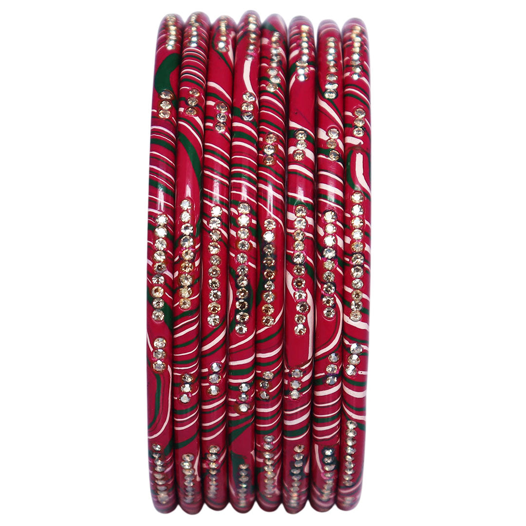 Traditional Handmade Pure Lac Bangles Set for Women in Multicolor Leheriya Pattern