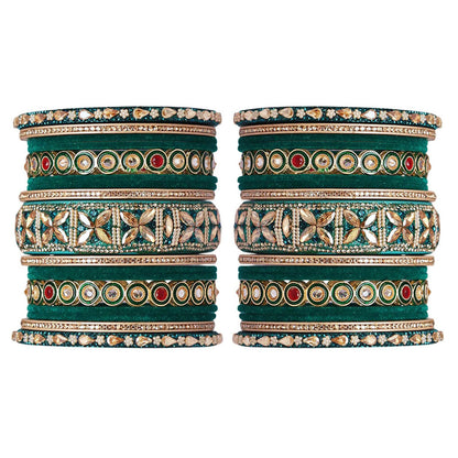 Rajasthani Wedding Chura with Kundan Beads & Velvet Bangles