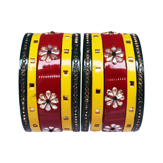 Traditional Rajasthani Bangle Set with Kundan-Rhinestones Design