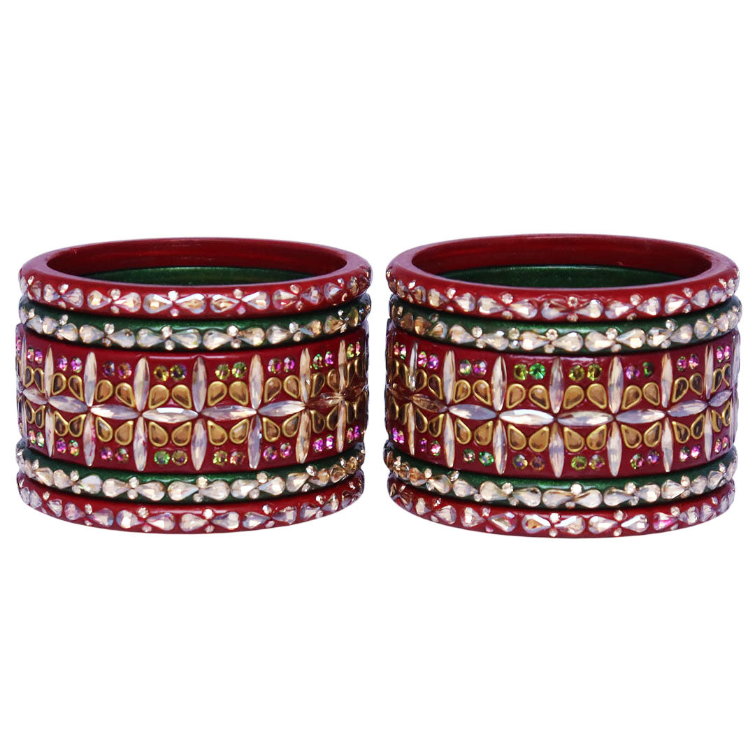 Stylish Short Lac Bangles Set With Latest Kundan-Rhinestones Design